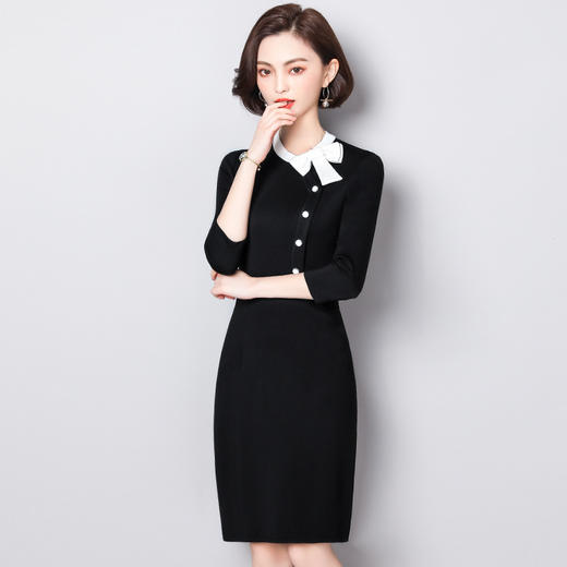 XYL-17363春装新款OL通勤气质收腰显瘦中长款七分袖千鸟格a型连衣裙女 商品图2