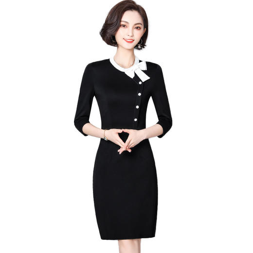 XYL-17363春装新款OL通勤气质收腰显瘦中长款七分袖千鸟格a型连衣裙女 商品图4