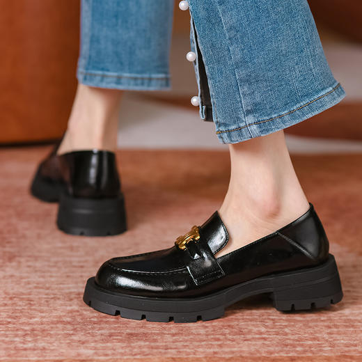 春季新款，真皮圆头厚跟厚底乐福鞋BY-H908 商品图7