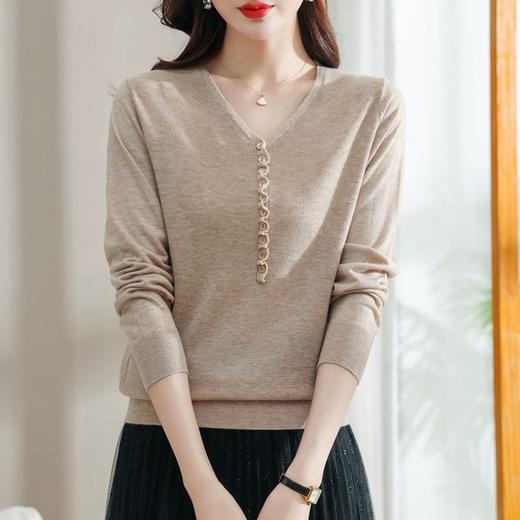 v领针织衫，套头韩版宽松显瘦打底衫螺纹上衣CC-103-57299 商品图2