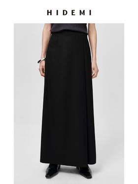 HIDEMI 黑色极简不对称压褶设计感半身裙