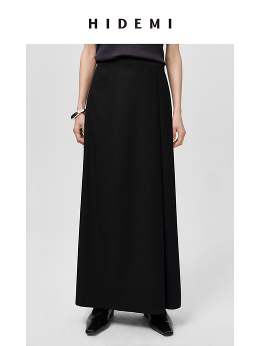 HIDEMI 黑色极简不对称压褶设计感半身裙 商品图0