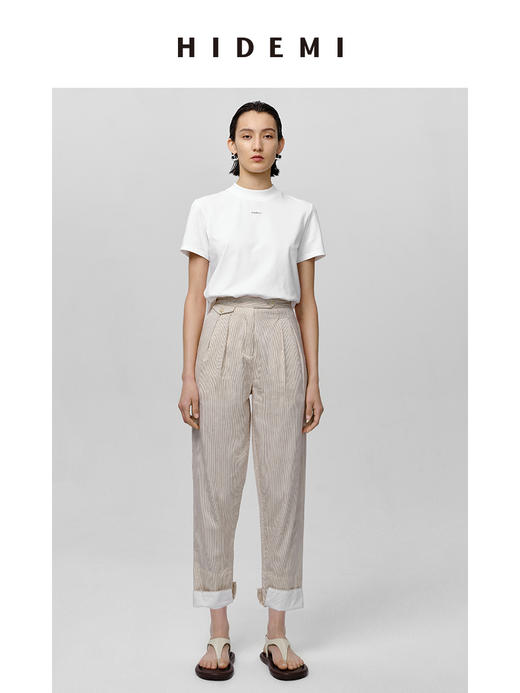 HIDEMI 原色水洗色织极简高腰卷边锥形裤 商品图4