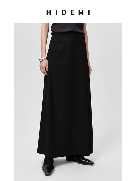 HIDEMI 黑色极简不对称压褶设计感半身裙 商品图1