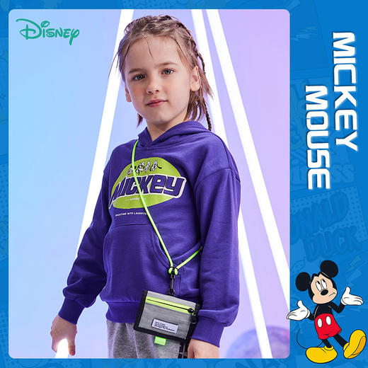 【商场同款】迪士尼童装男童套头卫衣春秋季新品米奇中大童潮搭红紫色连帽上衣221DS0436 商品图1