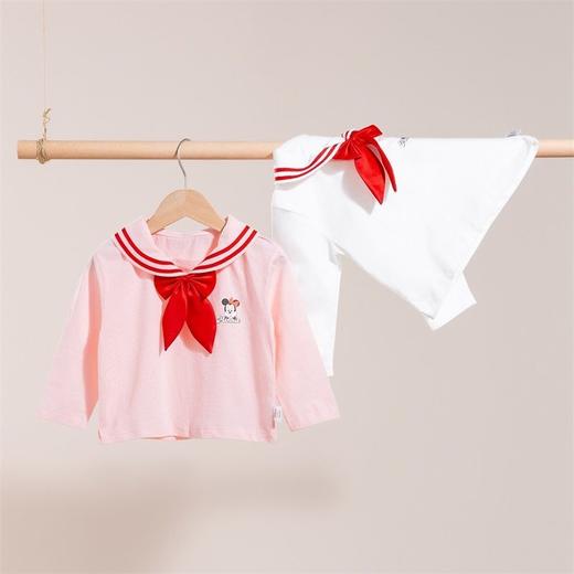 迪士尼童装 春秋新款女童翻领长袖T恤儿童海军风上衣纯棉休闲 商品图6