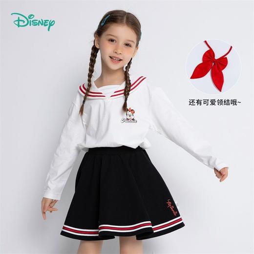 迪士尼童装 春秋新款女童翻领长袖T恤儿童海军风上衣纯棉休闲 商品图3