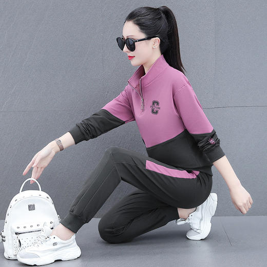 休闲运动服套装时尚卫衣宽松大码立领长袖两件套TR-6869 商品图0
