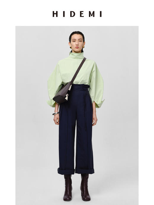 HIDEMI 不对称设计感水洗棉极简廓形两件套套装 上衣/阔腿裤 商品图10