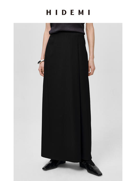 HIDEMI 黑色极简不对称压褶设计感半身裙 商品图2