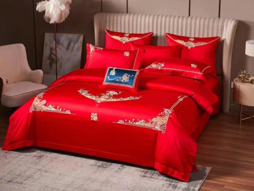 满百减十 | 阿思家婚嫁系列六件套 纯棉贡缎 大红色新婚床上用品 商品图2