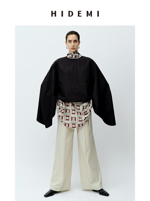 HIDEMI 极简大廓形袖前后两穿衬衫 黑色/白色 商品图0
