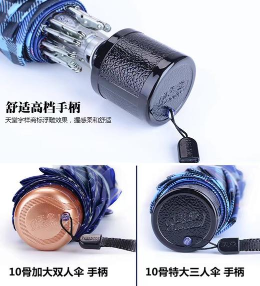 天堂伞3909经典格子晴雨伞三人超大加大加固10骨折叠三折伞1把 商品图5