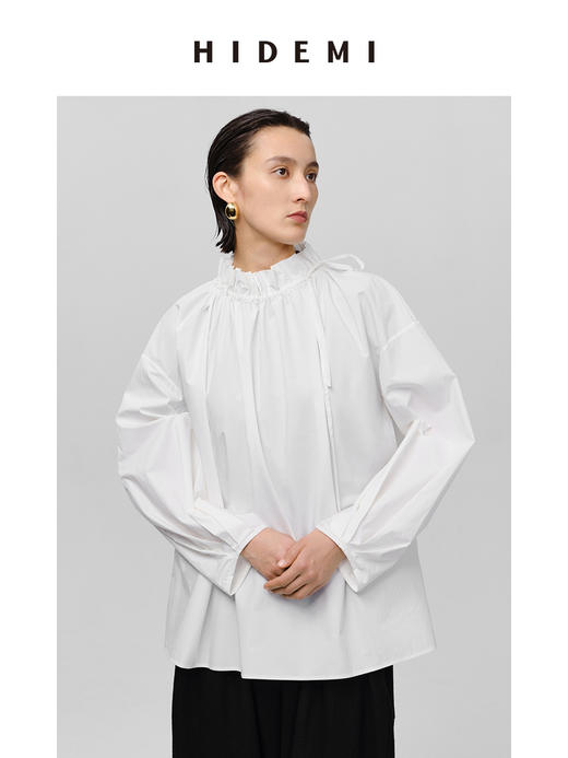 HIDEMI 花苞极简廓形抽绳褶皱设计感衬衫 黑色/白色 商品图5