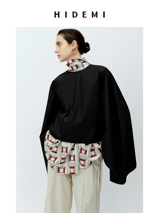 HIDEMI 极简大廓形袖前后两穿衬衫 黑色/白色 商品图1