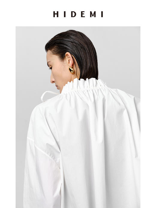 HIDEMI 花苞极简廓形抽绳褶皱设计感衬衫 黑色/白色 商品图7