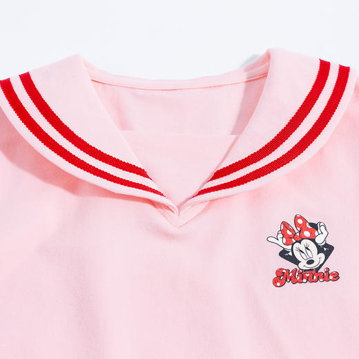 【商场同款】迪士尼童装女童长袖T恤条纹翻领海军学院风气质上衣粉白红米妮潮221DS0466 商品图7