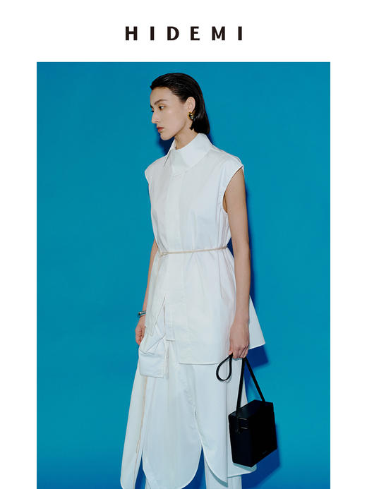 HIDEMI 极简不对称剪裁翻领设计感无袖衬衫 商品图10