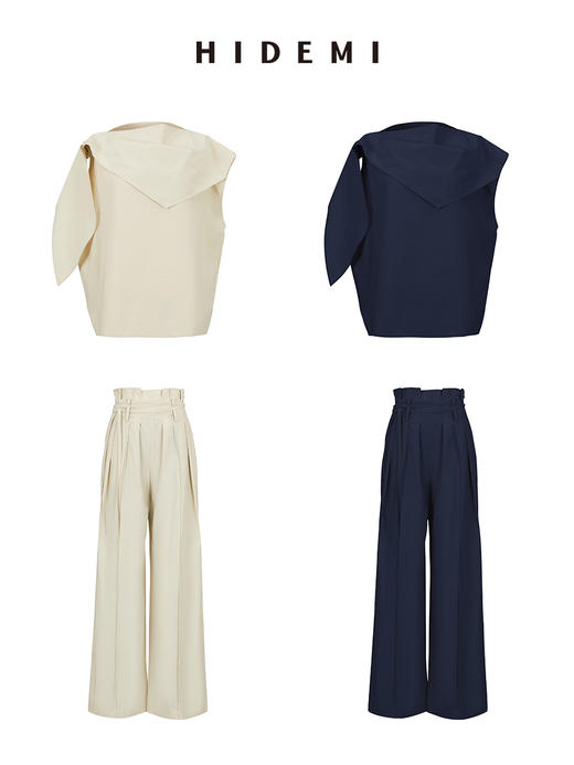 HIDEMI 不对称设计感水洗棉极简廓形两件套套装 上衣/阔腿裤 商品图11