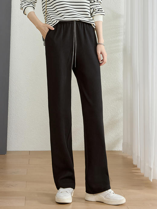 【五折购】熙世界黑色阔腿裤女春秋2025新款高腰垂感运动直筒裤子休闲针织裤 商品图2