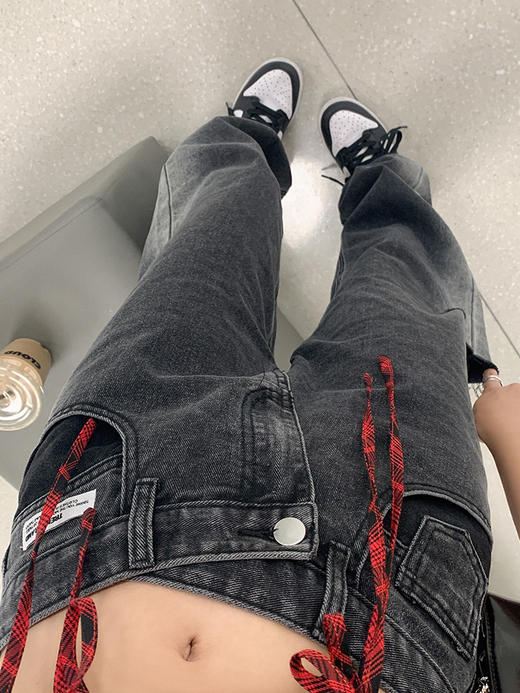 <曾小咸推荐>巨折清仓秒杀，稀有现货24小时发【仅限今日】 曾小咸女装烟灰色破洞牛仔裤女夏季薄款直筒宽松高腰垂感阔腿长裤 商品图3