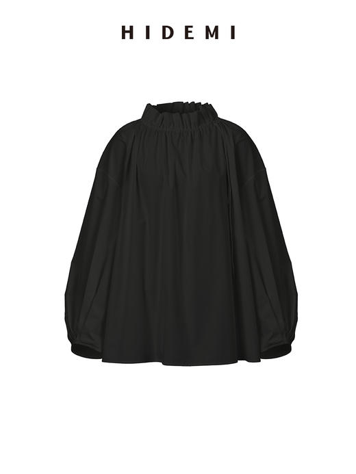 HIDEMI 花苞极简廓形抽绳褶皱设计感衬衫 黑色/白色 商品图11