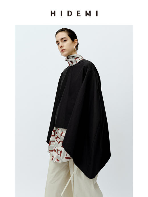 HIDEMI 极简大廓形袖前后两穿衬衫 黑色/白色 商品图7