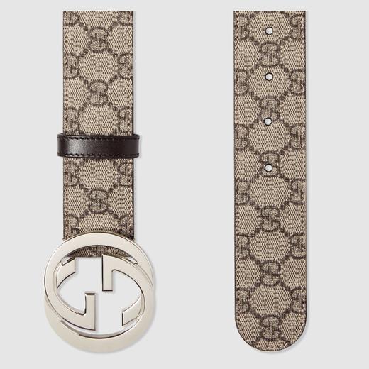 Gucci 古驰GG Supreme帆布互扣式双 G 带扣 男士4cm宽帆布腰带，钯色金属扣头411924 商品图8