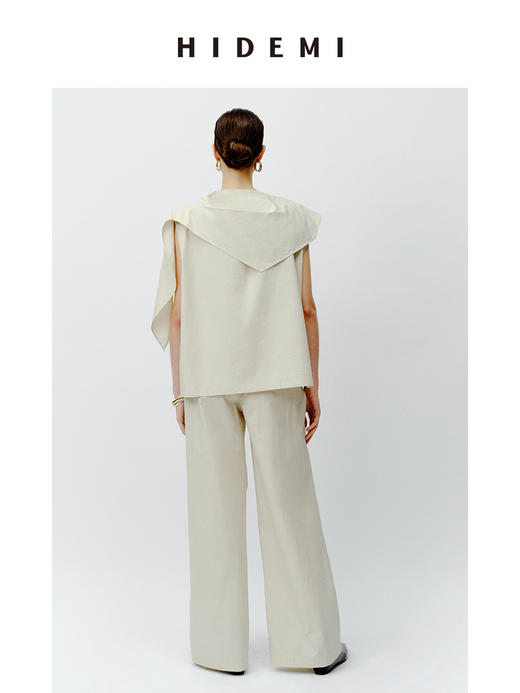 HIDEMI 不对称设计感水洗棉极简廓形两件套套装 上衣/阔腿裤 商品图9