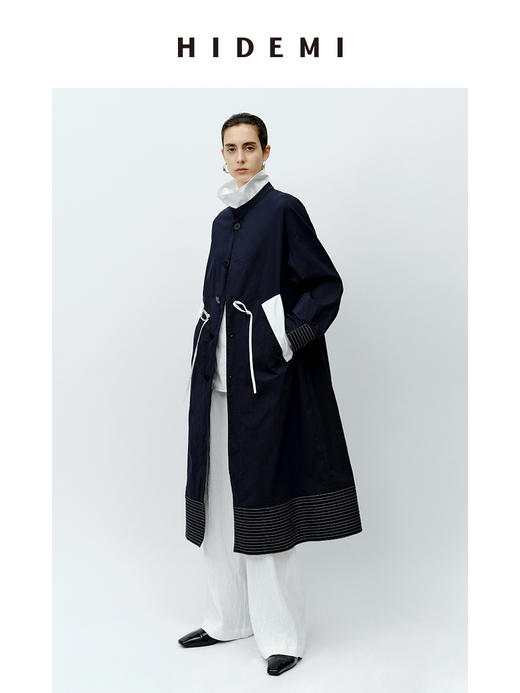 HIDEMI 设计感拼接抽绳长款风衣 商品图6