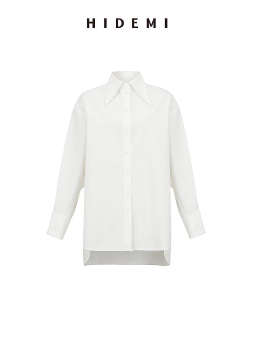 HIDEMI 极简剪刀领宽松廓形水洗棉衬衫 白色/灰雾绿 商品图14