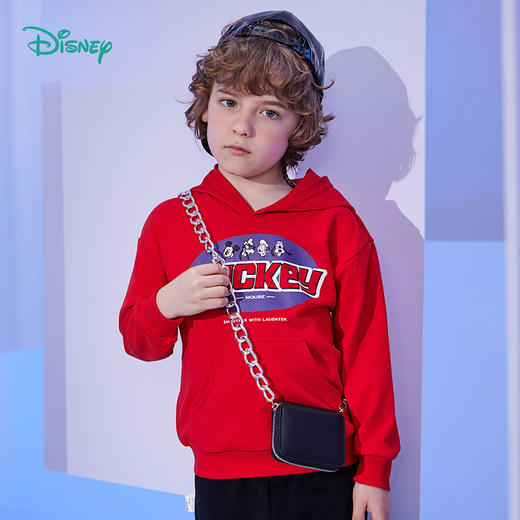 【商场同款】迪士尼童装男童套头卫衣春秋季新品米奇中大童潮搭红紫色连帽上衣221DS0436 商品图5