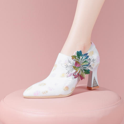 优雅百搭，尖头超迁皮粗跟高跟鞋YSML-A009-H958 商品图4