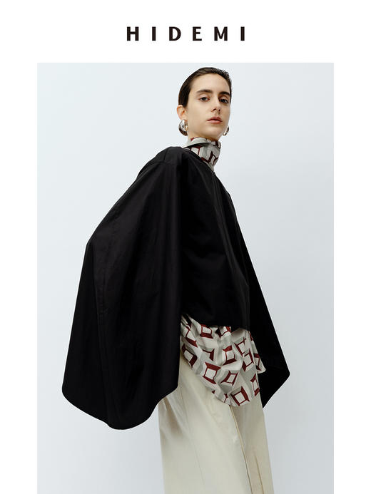 HIDEMI 极简大廓形袖前后两穿衬衫 黑色/白色 商品图2