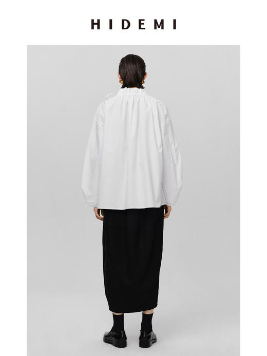 HIDEMI 花苞极简廓形抽绳褶皱设计感衬衫 黑色/白色 商品图3