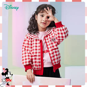 【商场同款】迪士尼童装女童大翻领学院风格子外套中大童宝宝春秋潮搭米妮徽章