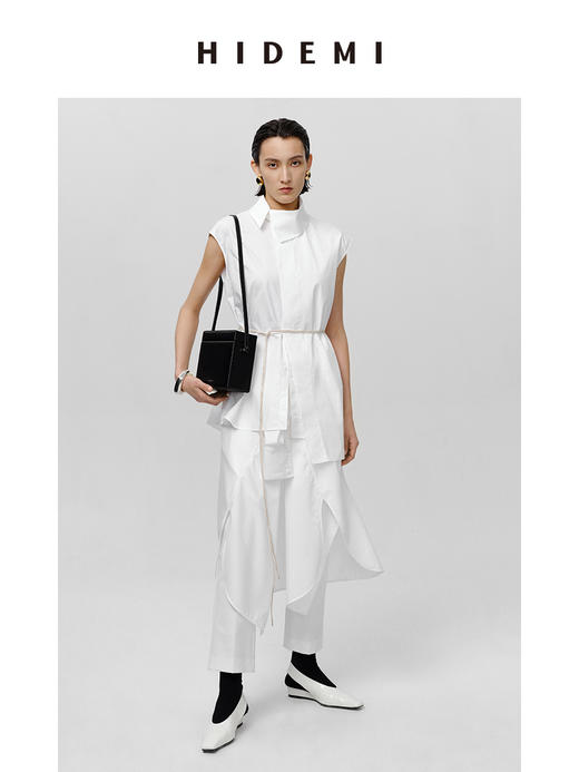 HIDEMI 极简不对称剪裁翻领设计感无袖衬衫 商品图5