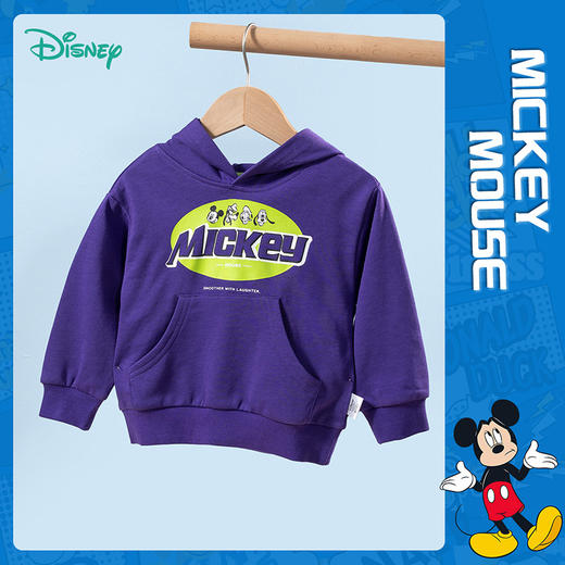 【商场同款】迪士尼童装男童套头卫衣春秋季新品米奇中大童潮搭红紫色连帽上衣221DS0436 商品图3