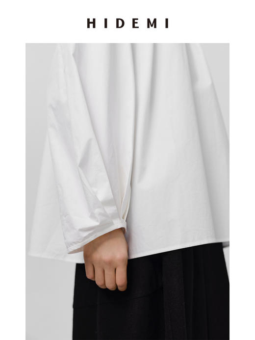 HIDEMI 花苞极简廓形抽绳褶皱设计感衬衫 黑色/白色 商品图8