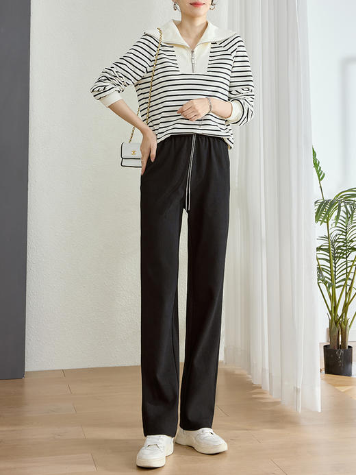 【五折购】熙世界黑色阔腿裤女春秋2025新款高腰垂感运动直筒裤子休闲针织裤 商品图4