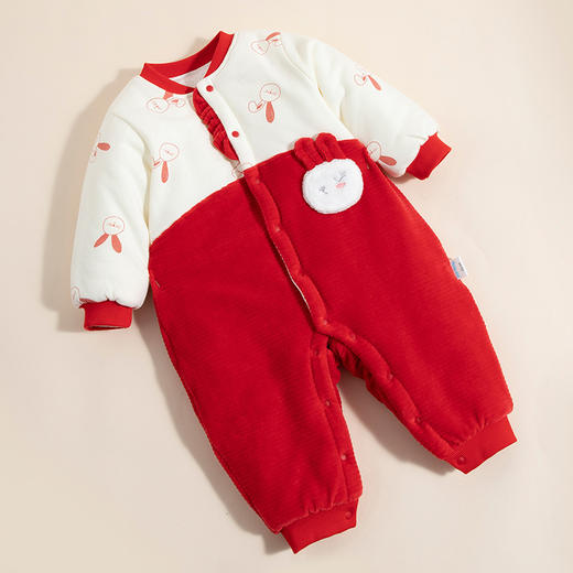 贝贝怡新生婴儿儿衣服秋冬保暖夹棉连体衣宝宝和尚服加厚哈衣爬服224L580 商品图2