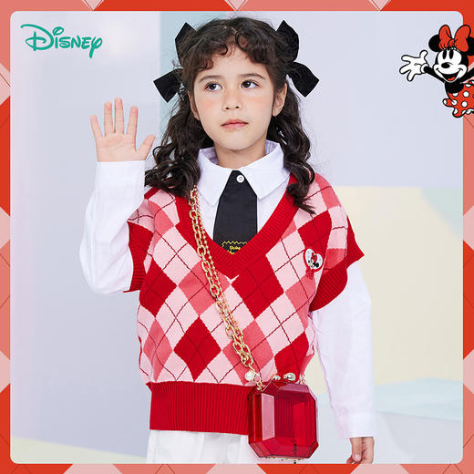 【商场同款】
迪士尼童装女童针织背心马甲春秋洋气中大童宝宝套头短袖针织上衣 商品图2