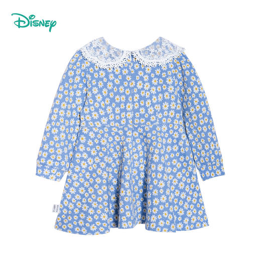迪士尼童装女童小雏菊连衣裙中大童宝宝洋气针织布长袖裙子蕾丝领 商品图6