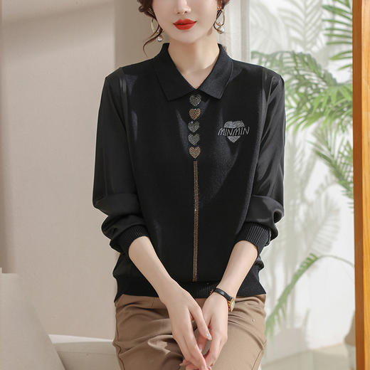 妈妈翻领打底衫，针织假两件上衣小衫薄CC-80-2830 商品图3