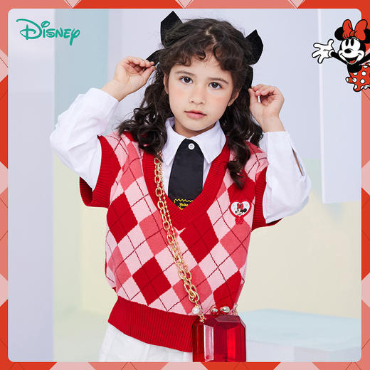 【商场同款】
迪士尼童装女童针织背心马甲春秋洋气中大童宝宝套头短袖针织上衣 商品图0
