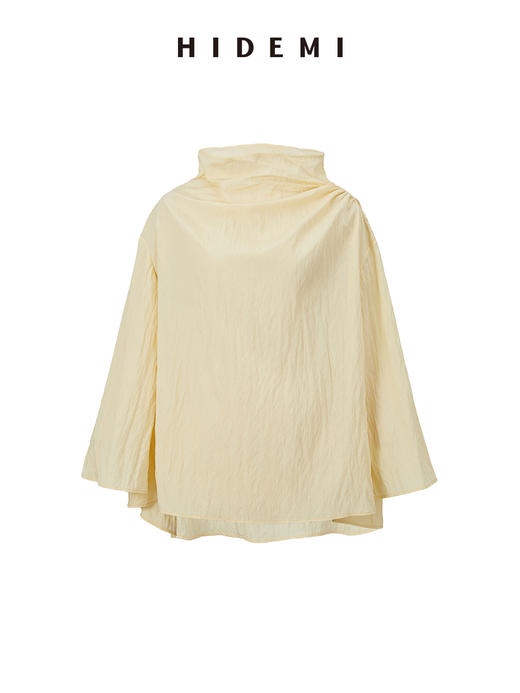 HIDEMI 褶皱云朵感极简涟漪领套装 上衣/半身裙 黄油色/藏蓝色 商品图8