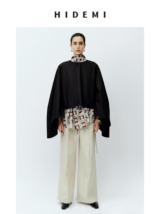 HIDEMI 极简大廓形袖前后两穿衬衫 黑色/白色 商品图5