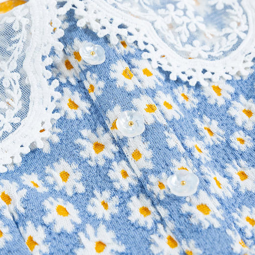 迪士尼童装女童小雏菊连衣裙中大童宝宝洋气针织布长袖裙子蕾丝领 商品图9