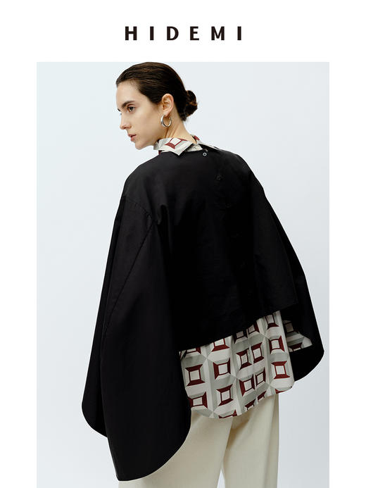 HIDEMI 极简大廓形袖前后两穿衬衫 黑色/白色 商品图3