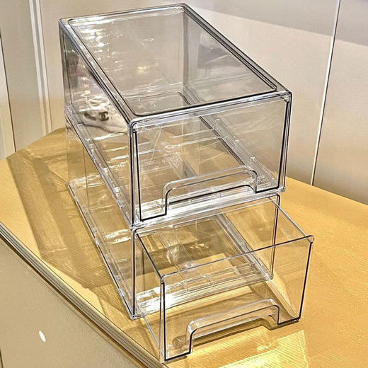 「三款尺寸！透明亚克力收纳盒」面膜收纳盒透明亚克力抽屉式化妆品收纳整理防尘大容量桌面居家日用 商品图0